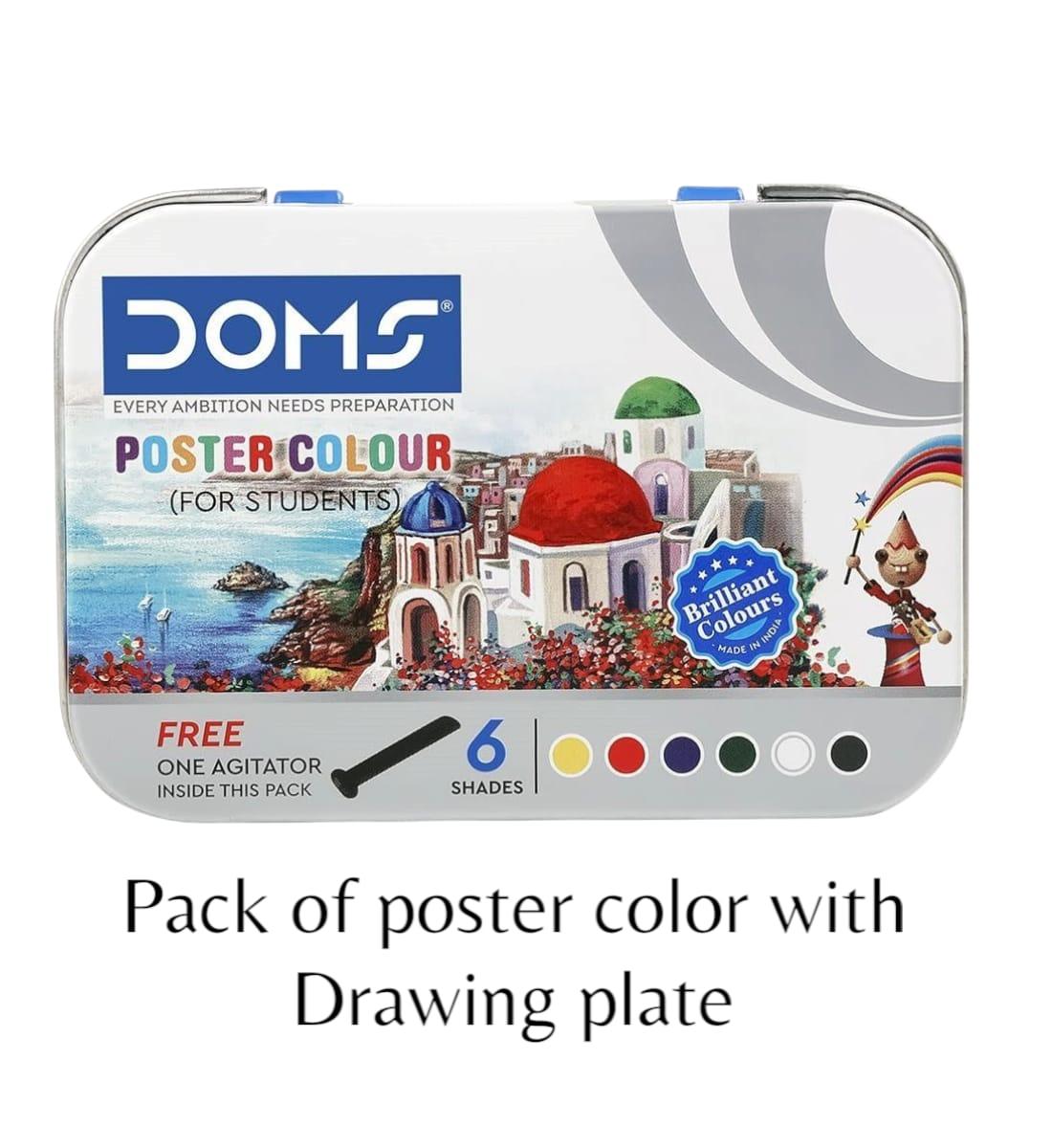 Doms Poster Colours – Set of 6 Multicolor Shades 10ml Each Plus Oval shape Drawing Plate | Bright & Vibrant Water-Based Paints for Artists, Students & Hobbyists