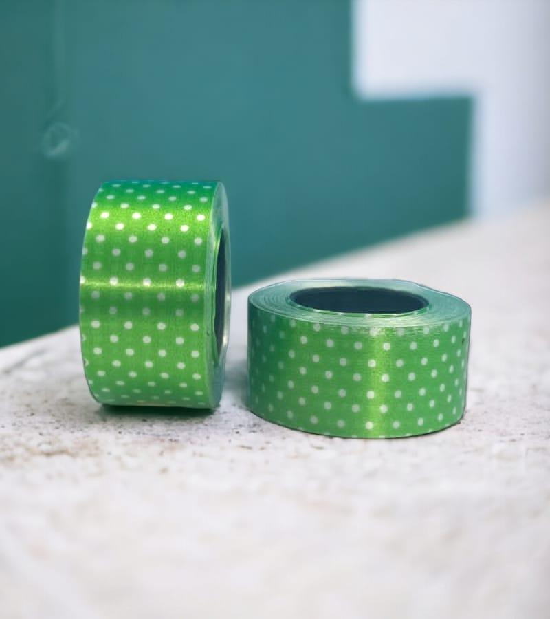 Dotted Curly Ribbon - 1" Wide, 10 Meter Rolls, Set of 2, Light Green Color