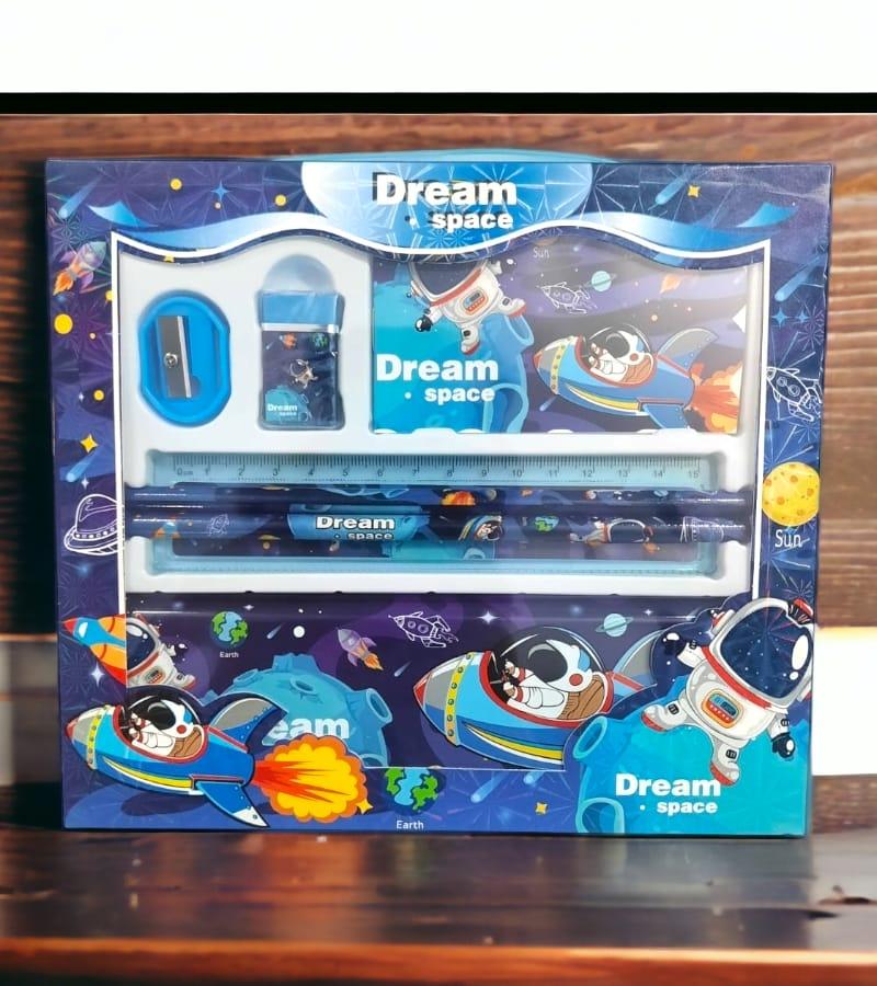 Dream Space Stationery Kit Set for Boy – 6 in 1 Cartoon School Items for Kid