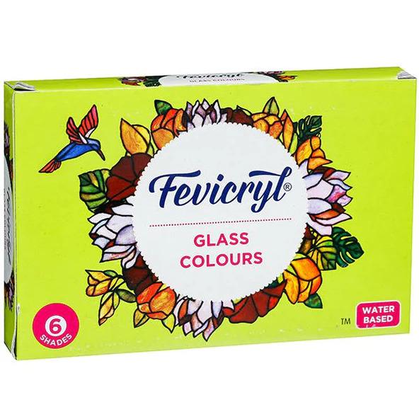 Fevicryl 6-Shade Water-Based Glass Colour Set + Free 1 Black Outliner Tube