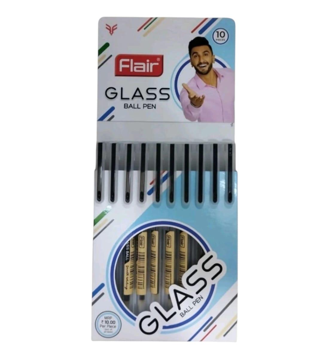 Flair Glass Ball Pen - Pack of 10, Black Ink