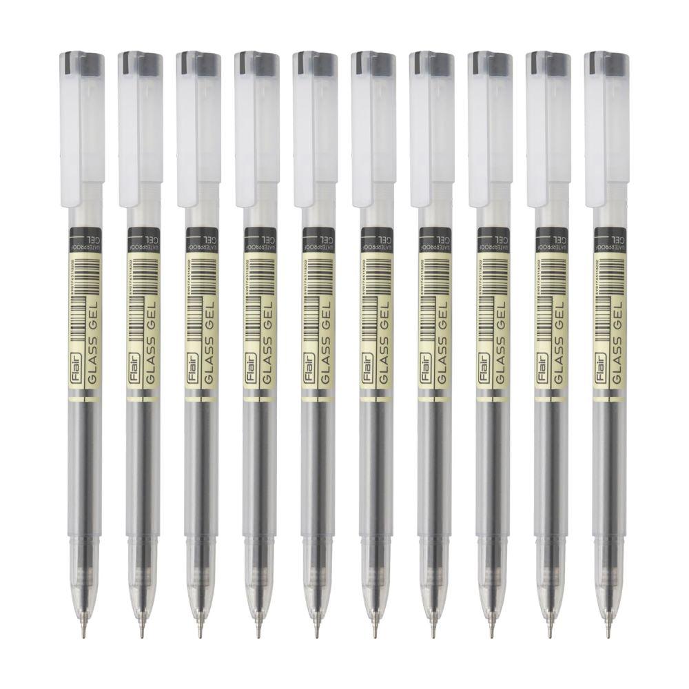 Flair Glass Gel Pen - Pack of 10, Black Ink