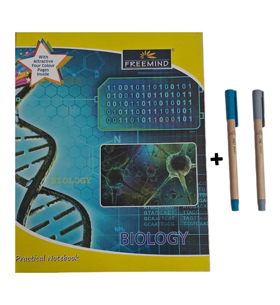 Freemind Biology Practical Notebook With Blue & Black Ball Pen- 136 Pages, 22 x 28 cm