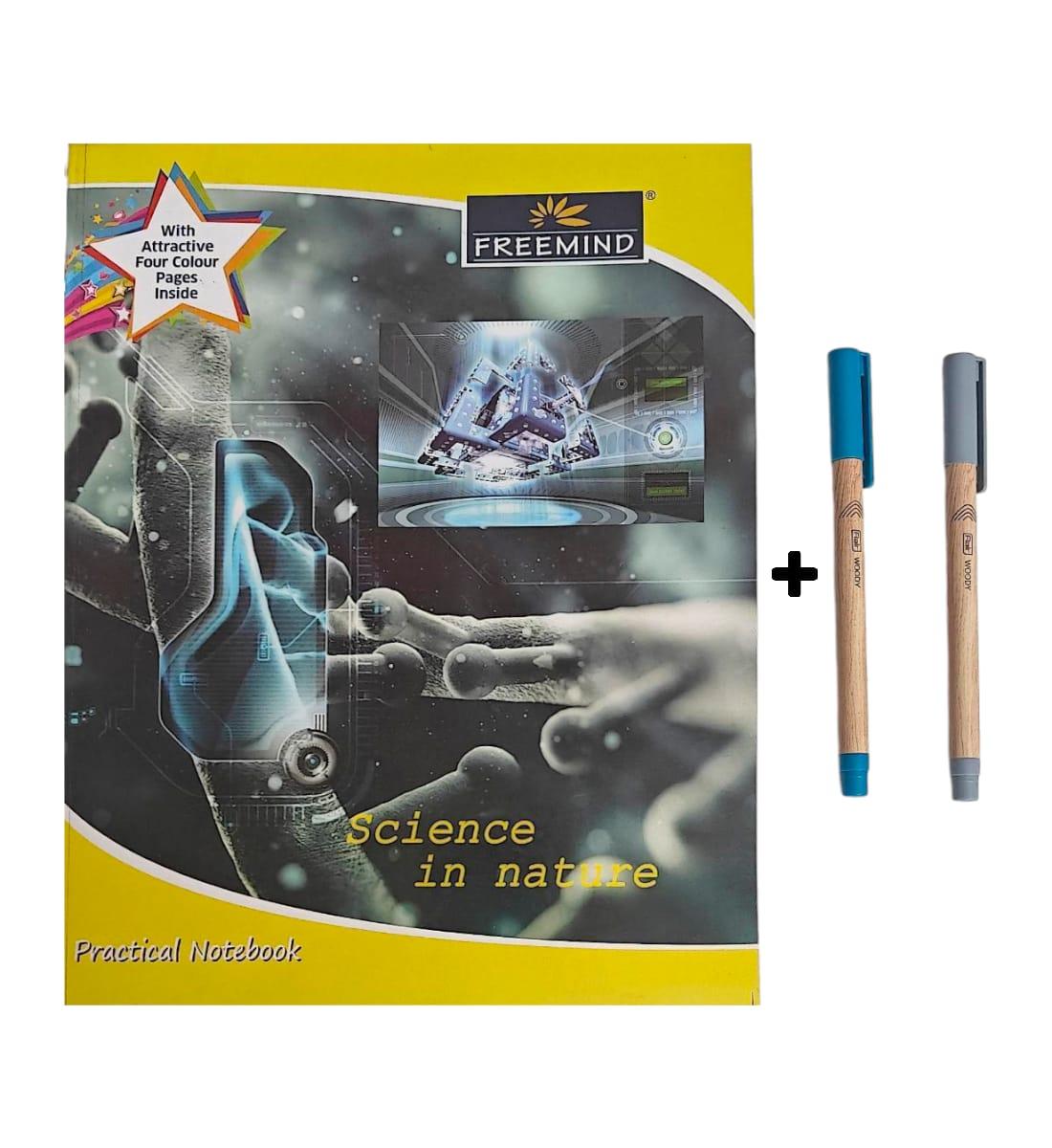 Freemind Science Practical Notebook With Blue & Black Ball Pen- 136 Pages, 22 x 28 cm
