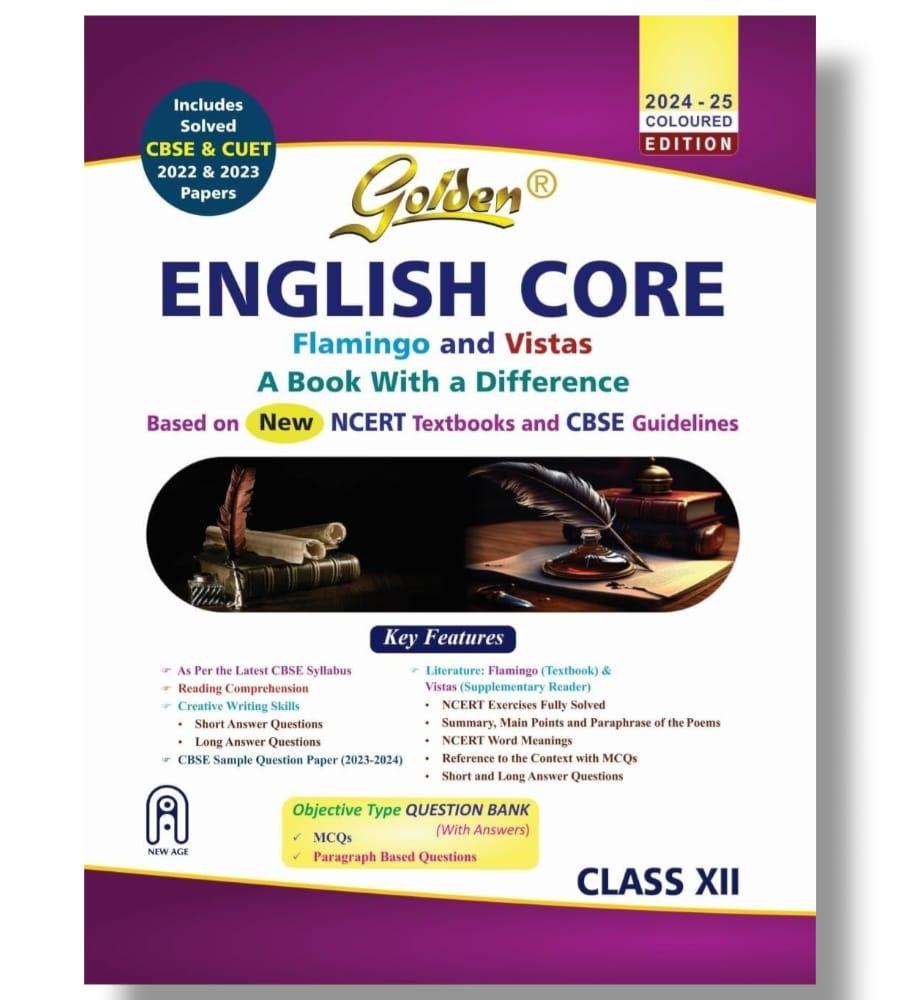 Golden English Core 12th Textbooks Flamingo and Vistas for CBSE includes solved CBSE & CUET 2022 and 2023 Papers