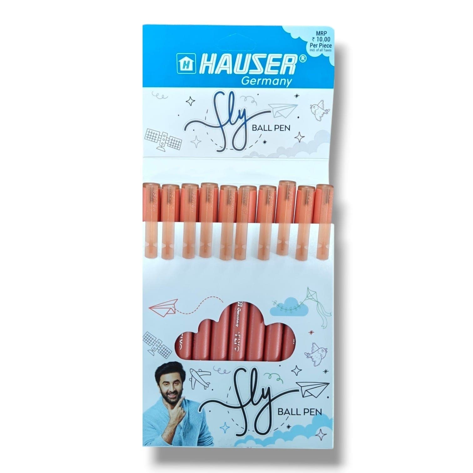 Hauser Fly Ball Pen Red Ink - Pack of 10