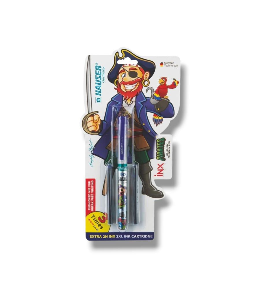 Hauser Inx Pirates Fountain Pen Blister Pack - Blue Ink, Free 2 Pcs 2XL Ink Cartridges Pack of 1