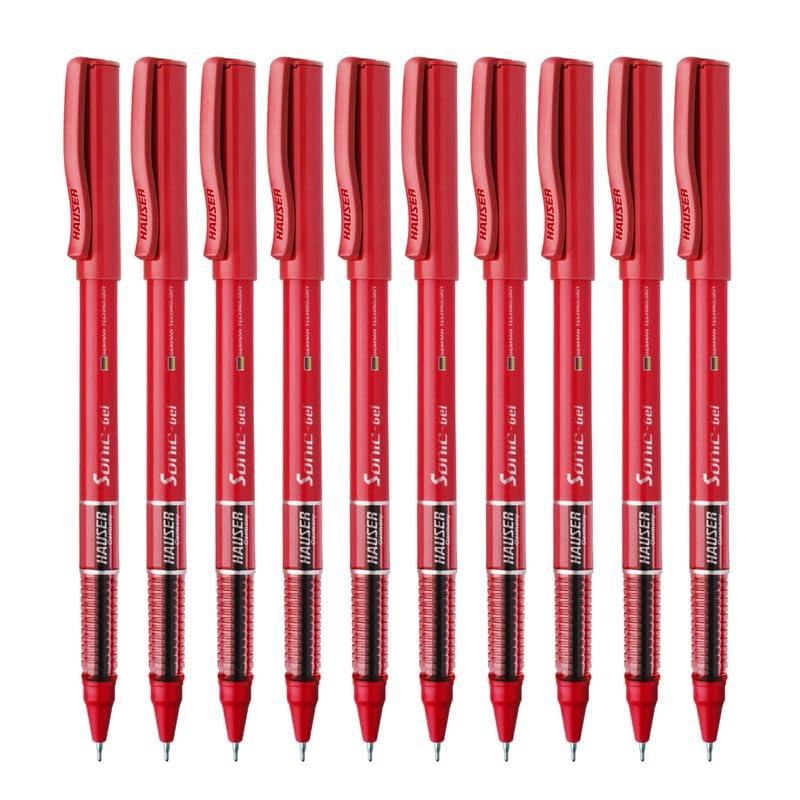 Hauser Sonic-X Red Gel Pen, Waterproof Gel Ink – Pack of 10