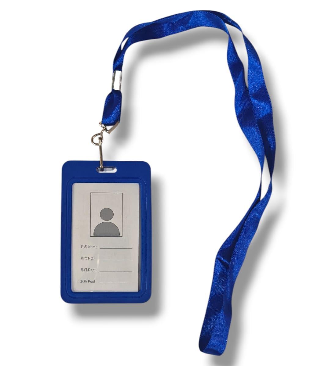 ID Card Holder Badge with Lanyard | Blue Vertical Card Holder with Lanyard for Office, School, College Use | Pack of 1