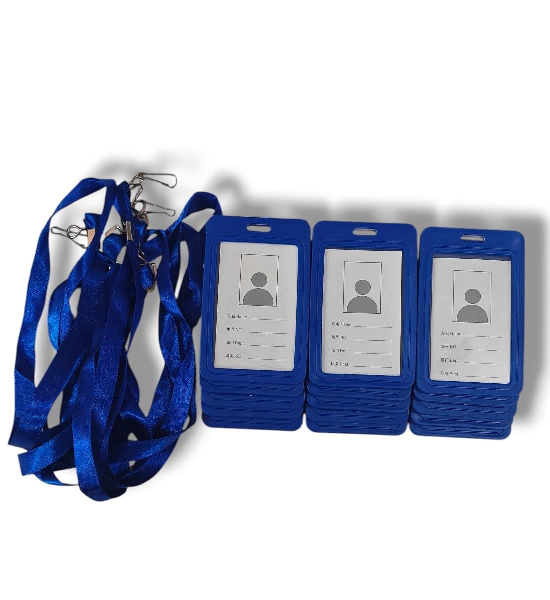ID Card Holder Badge with Lanyard | Blue Vertical Card Holder with Lanyard for Office, School, College Use | Pack of 15