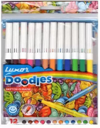 LUXOR Sketch Pen 12-Piece Colorful Sketching Pens Set | Washable Ink