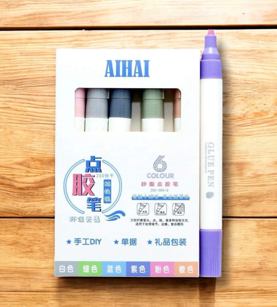 Liquid Lightweight Glue Stick Pen with Lid - Multicolor, Pack of 6