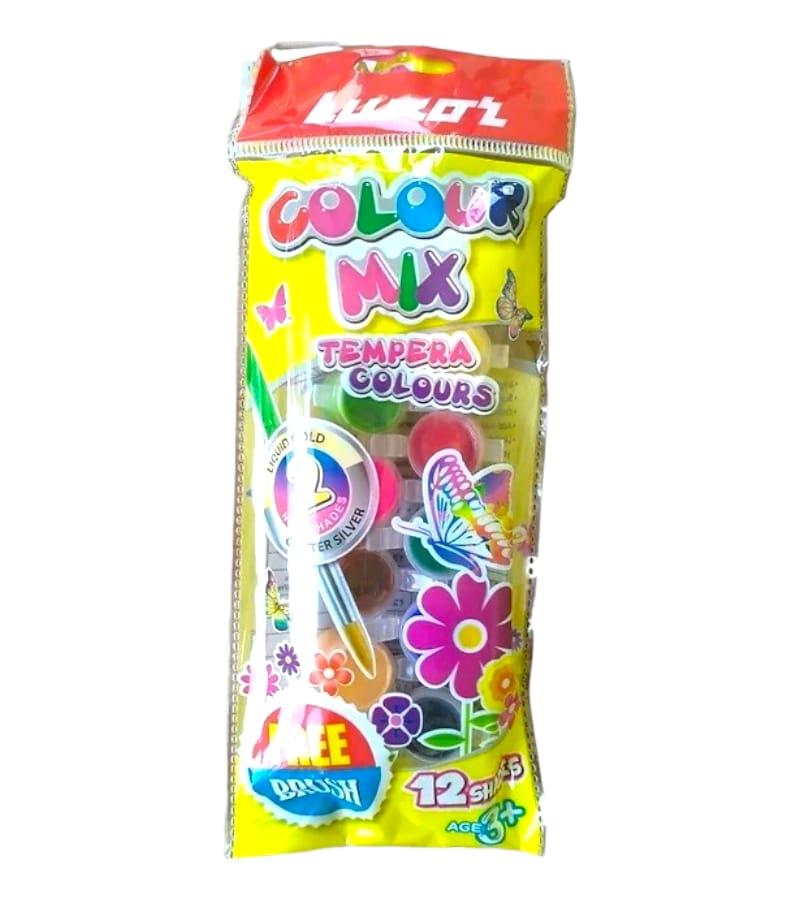 Luxor Color Mix Tempera Colors - 12 Shades with Brush