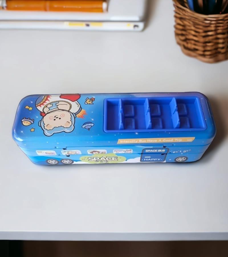 Metal Double Decker Bus-Shaped Premium Pencil/Pen Box with Wheels - Stationery Case
