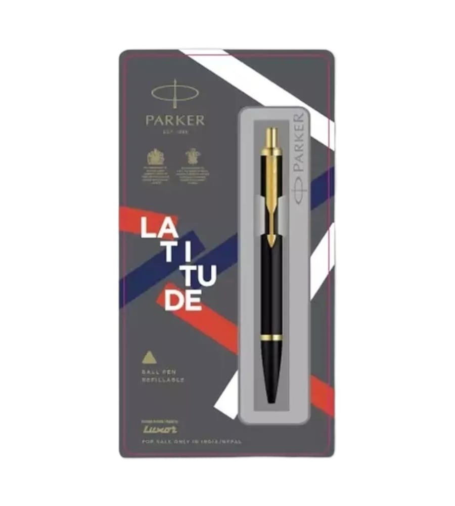 Parker Latitude Matte Black Gold Trim Ball Pen - Blue