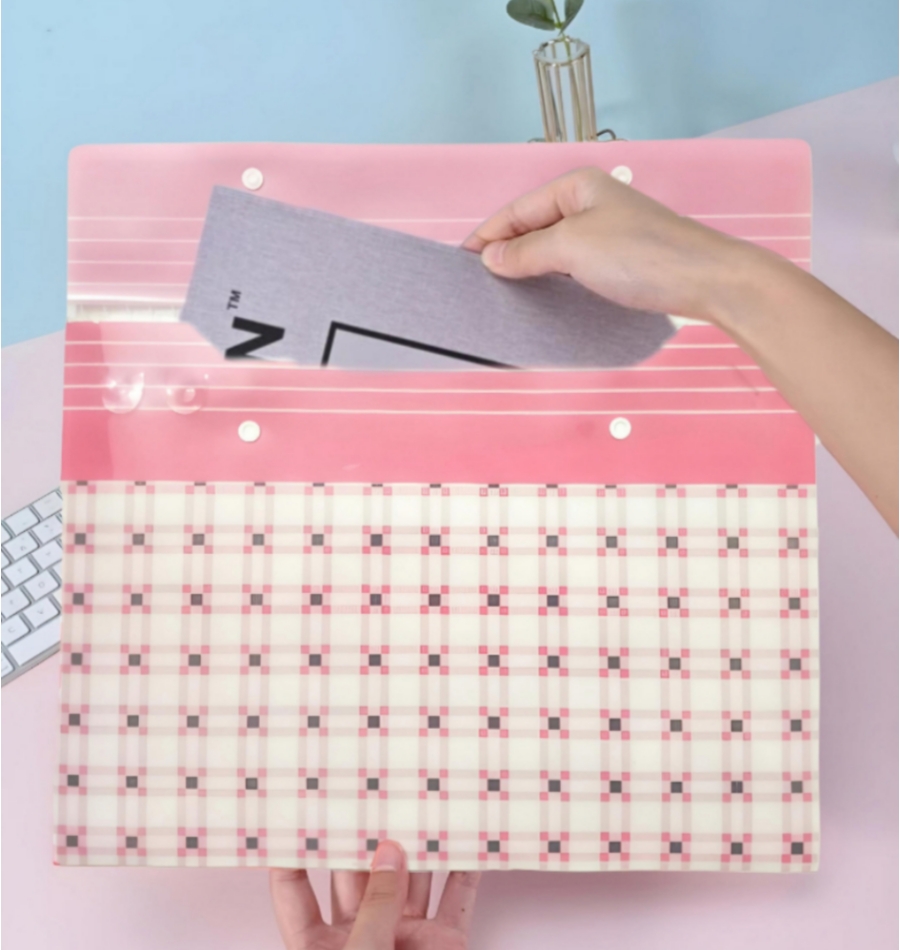 Pink A4 File Folder – Waterproof Plastic Document Holder with Snap Button | Durable Storage for Certificates, Papers & Documents | Ideal for Office & School Use