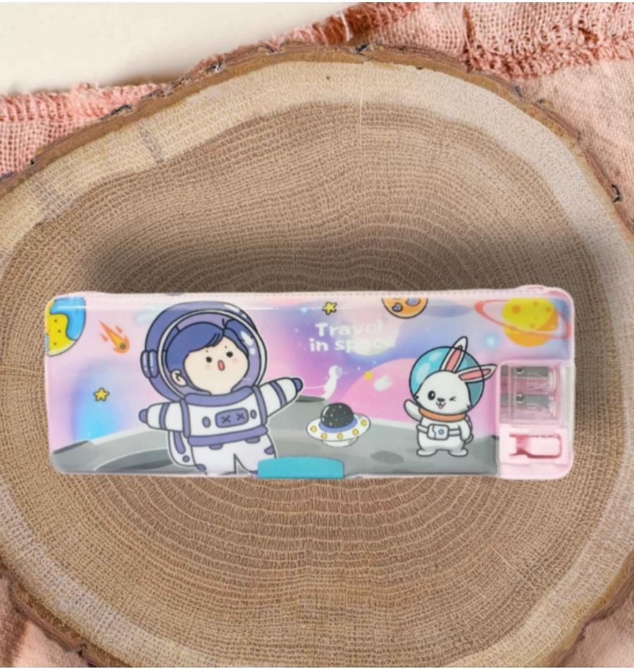 Premium Astronaut Printed Plastic Pencil/Pen Box Stationery Case for Students - Set of 1