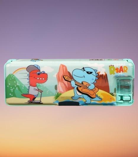 Premium Dinosaur Printed Pencil/Pen Box, For Students, with LED Light- Set of 1