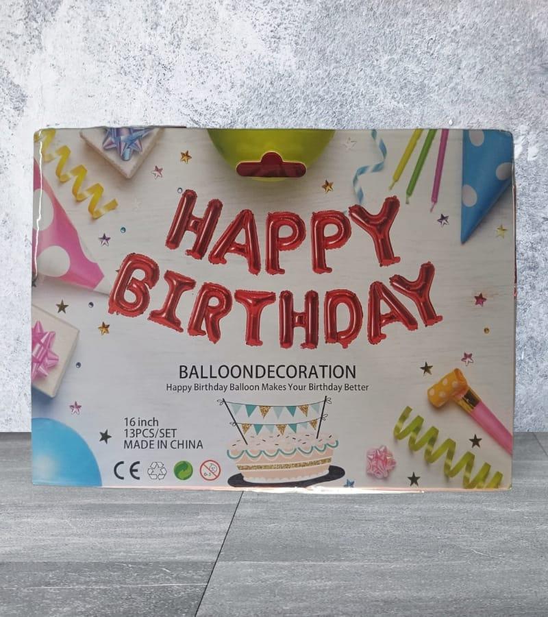 Red Color Happy Birthday Foil Balloon Banner - 13 Pieces Set