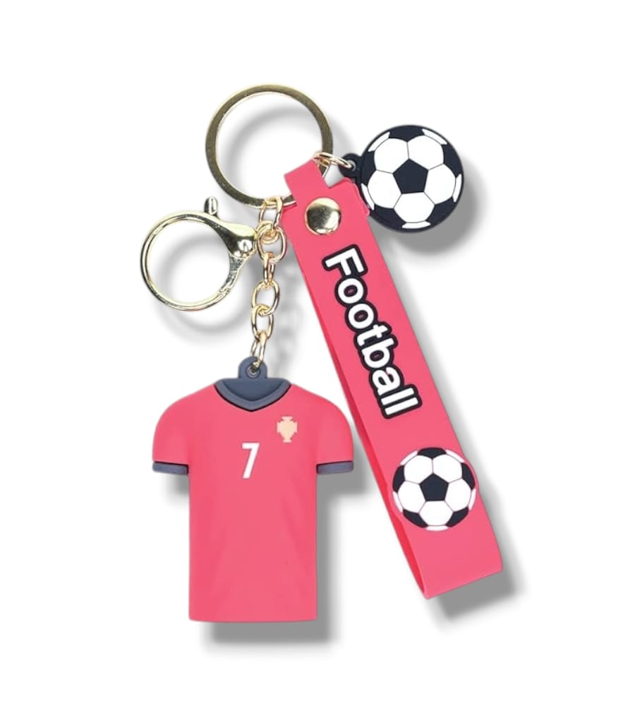 Ronaldo Red Jersey 3D Rubber Keychain with Strap - Big Size Premium Quality Football Keychain
