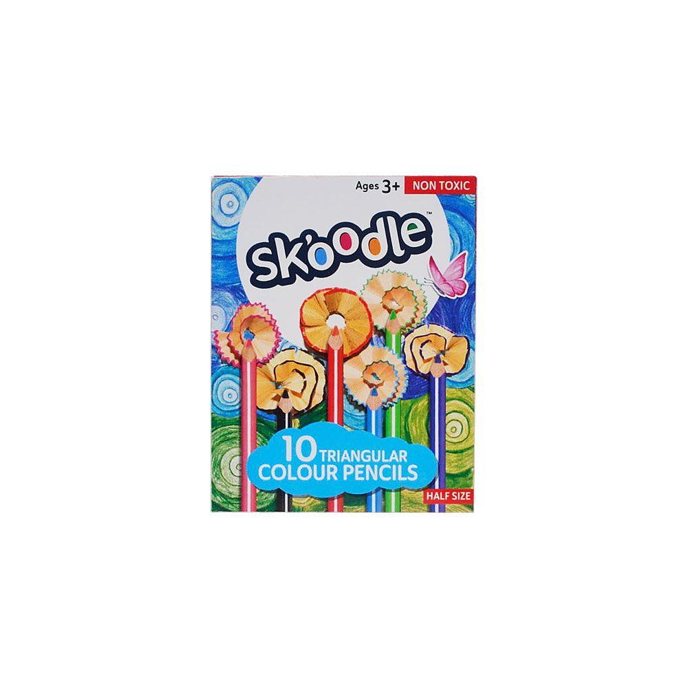 SKOODLE 10 Non-Toxic Half Size Triangular Colored Pencils