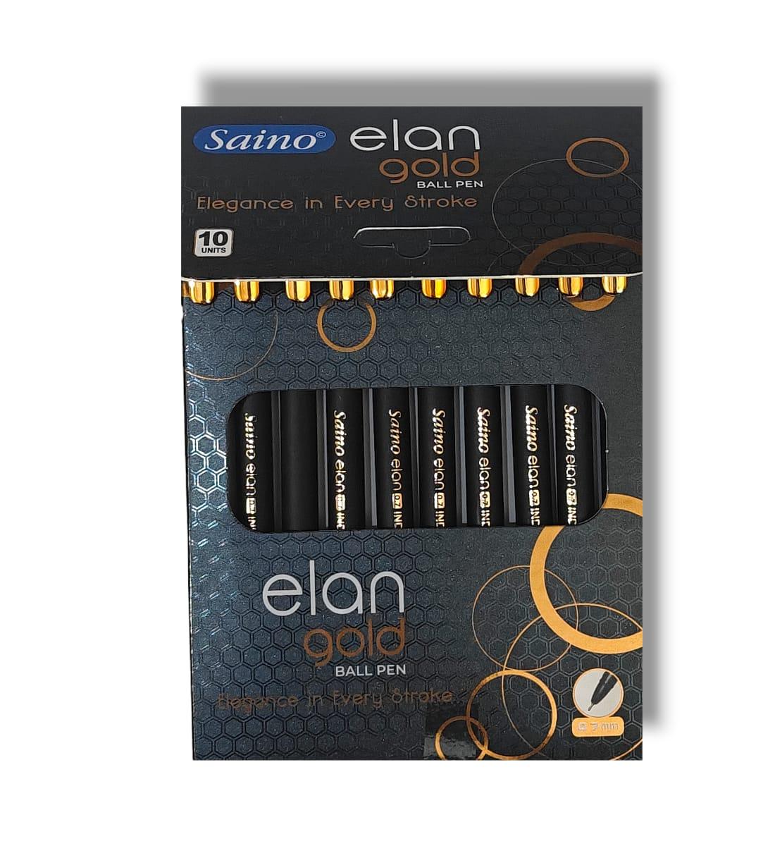 Saino Elan Gold Ball Pen 0.7 mm | Blue Ink Premium Ball Pen with Nickel Silver Tip | Smooth Writing & Bright Ink | Pack of 10