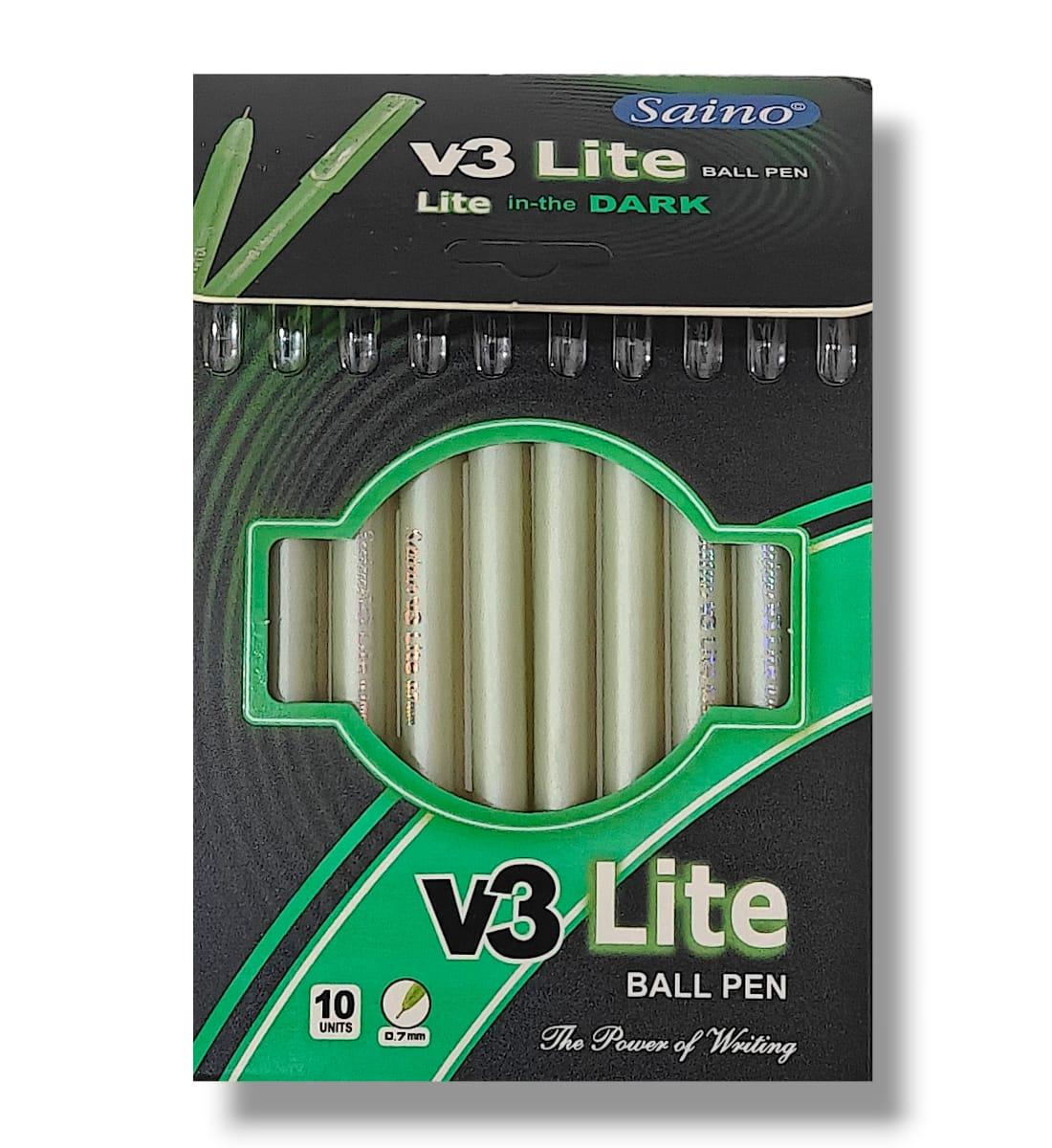 Saino V3 Light Ball Pen 0.7 mm | Blue Ink Premium Ball Pen with Nickel Silver Tip | Smooth Writing & Bright Ink | Pack of 10