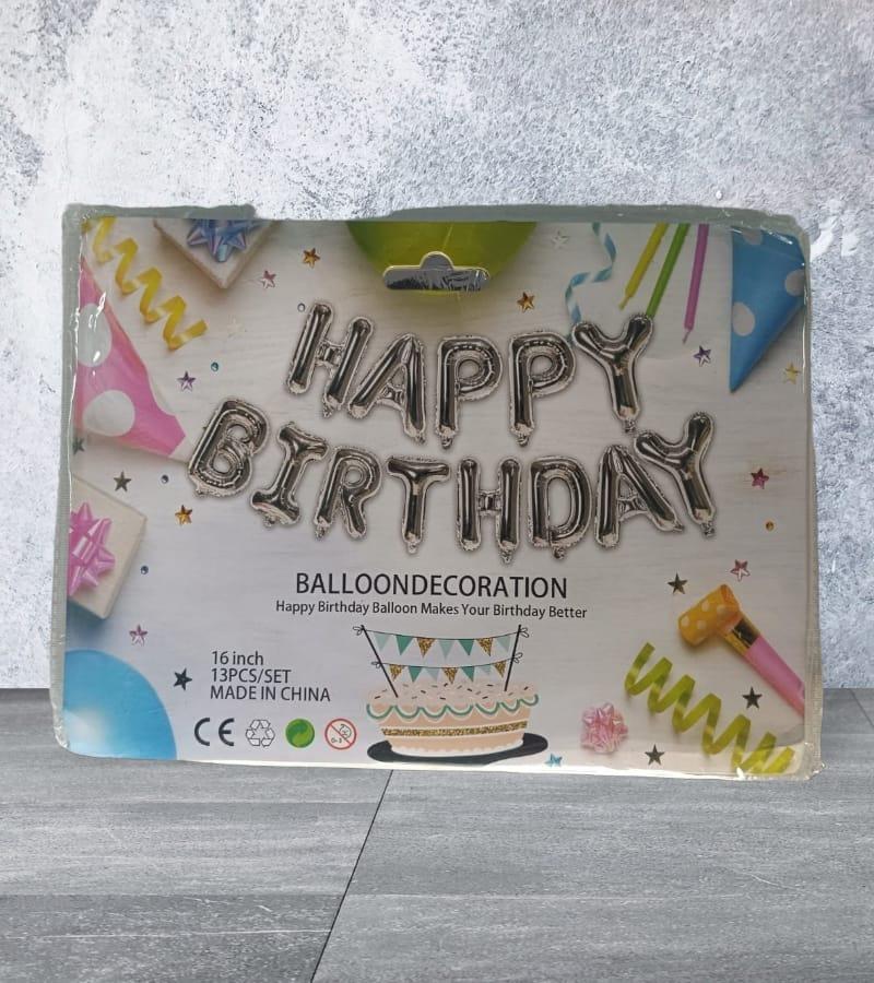Silver Happy Birthday Foil Balloon Banner - 13 Pieces Set