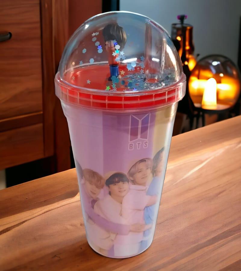 Sipper with Straw Mason Jar for Kids Girls Travel Gym Flask Pack of 1 - BTS Theme