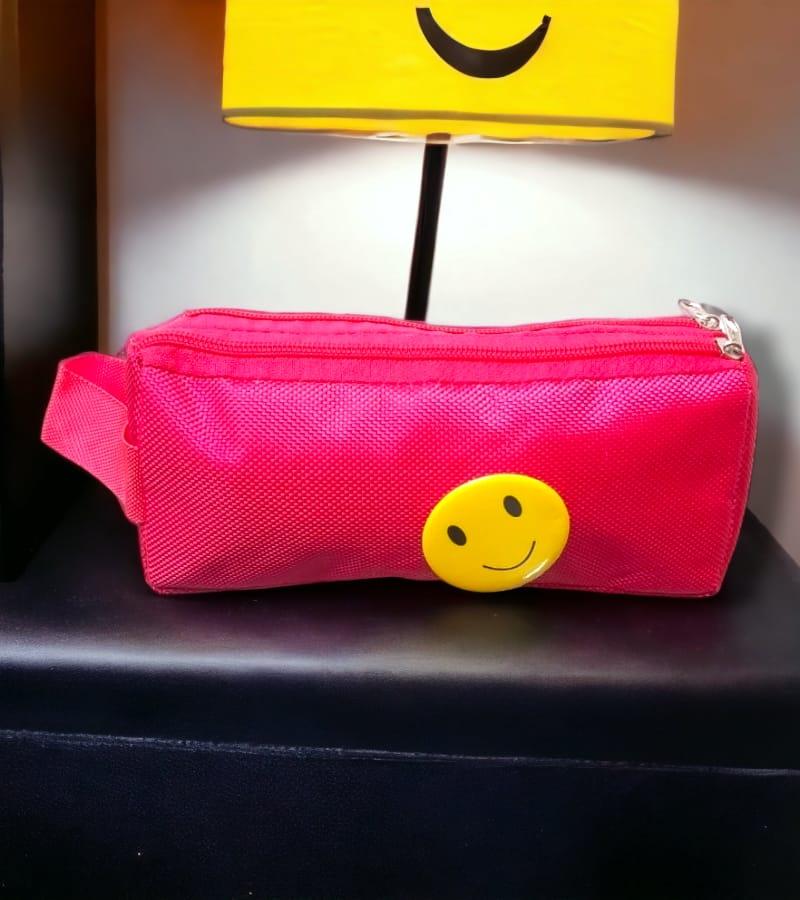 Smiley Beautiful 2 Zip Stationery Pencil/Pen Multi Color Pouch for Students