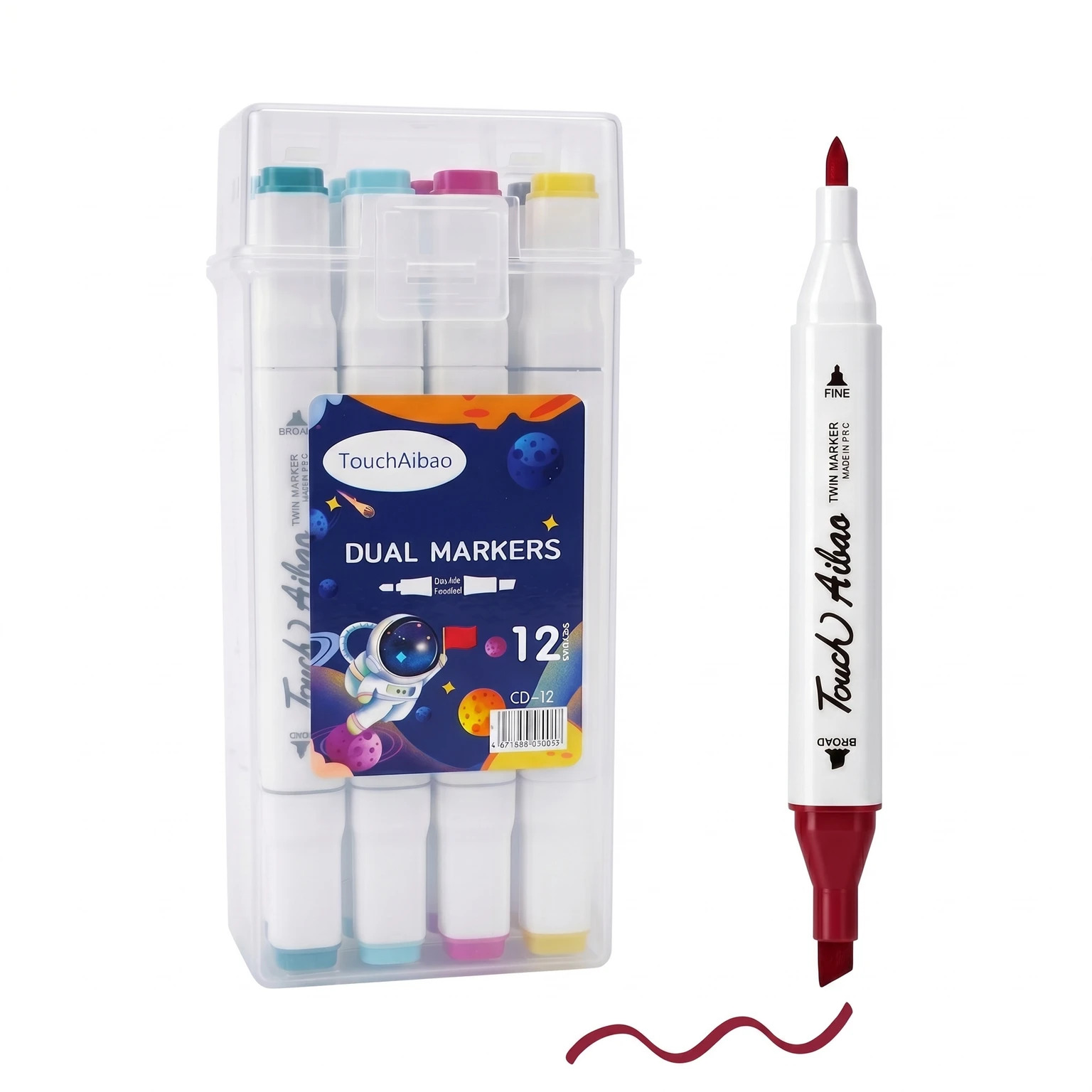 TouchAibao Dual Tip Coloring Pens – 12 Color Set | Smudge-Proof Art Markers with Broad & Fine Tips | For Drawing, Sketching, Lettering & Craft