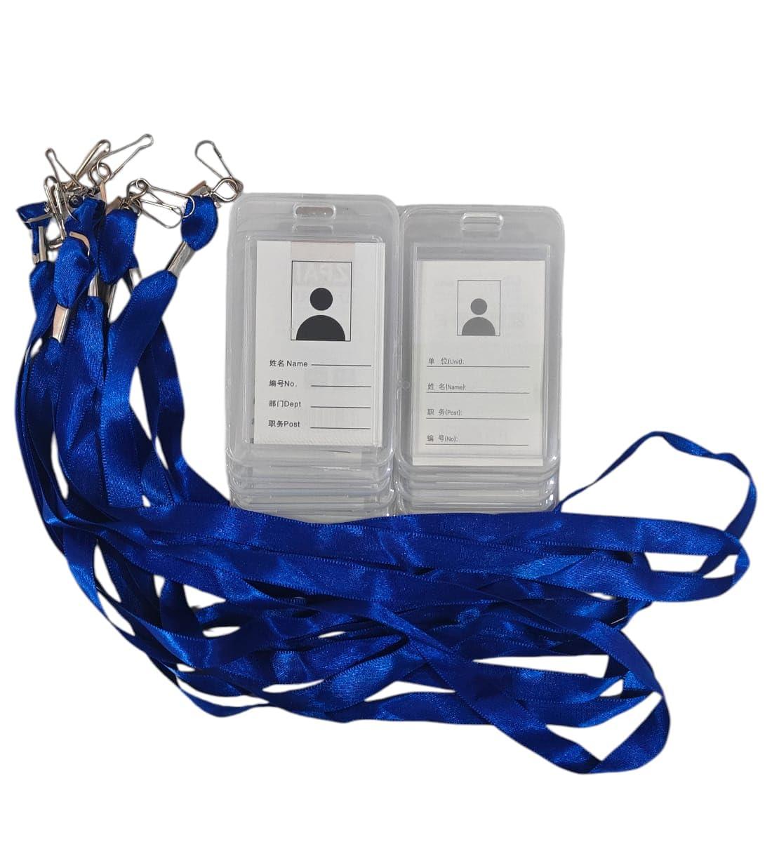 Transparent ID Card Holder Badge with Lanyard | White Vertical Card Holder with Lanyard for Office, School, College Use | Set of 10