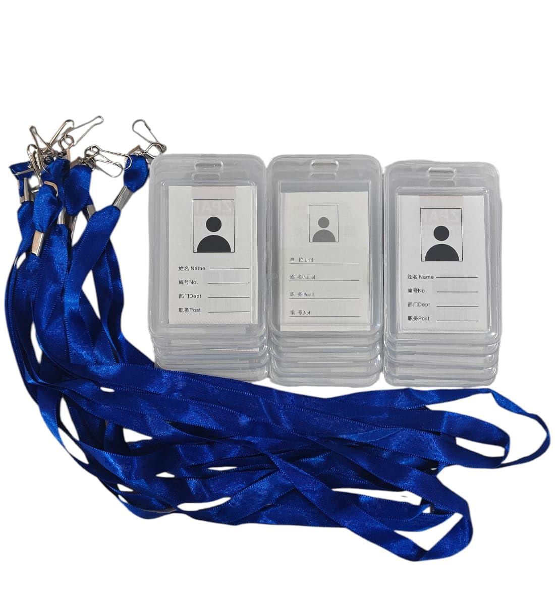 Transparent ID Card Holder Badge with Lanyard | White Vertical Card Holder with Lanyard for Office, School, College Use | Set of 15