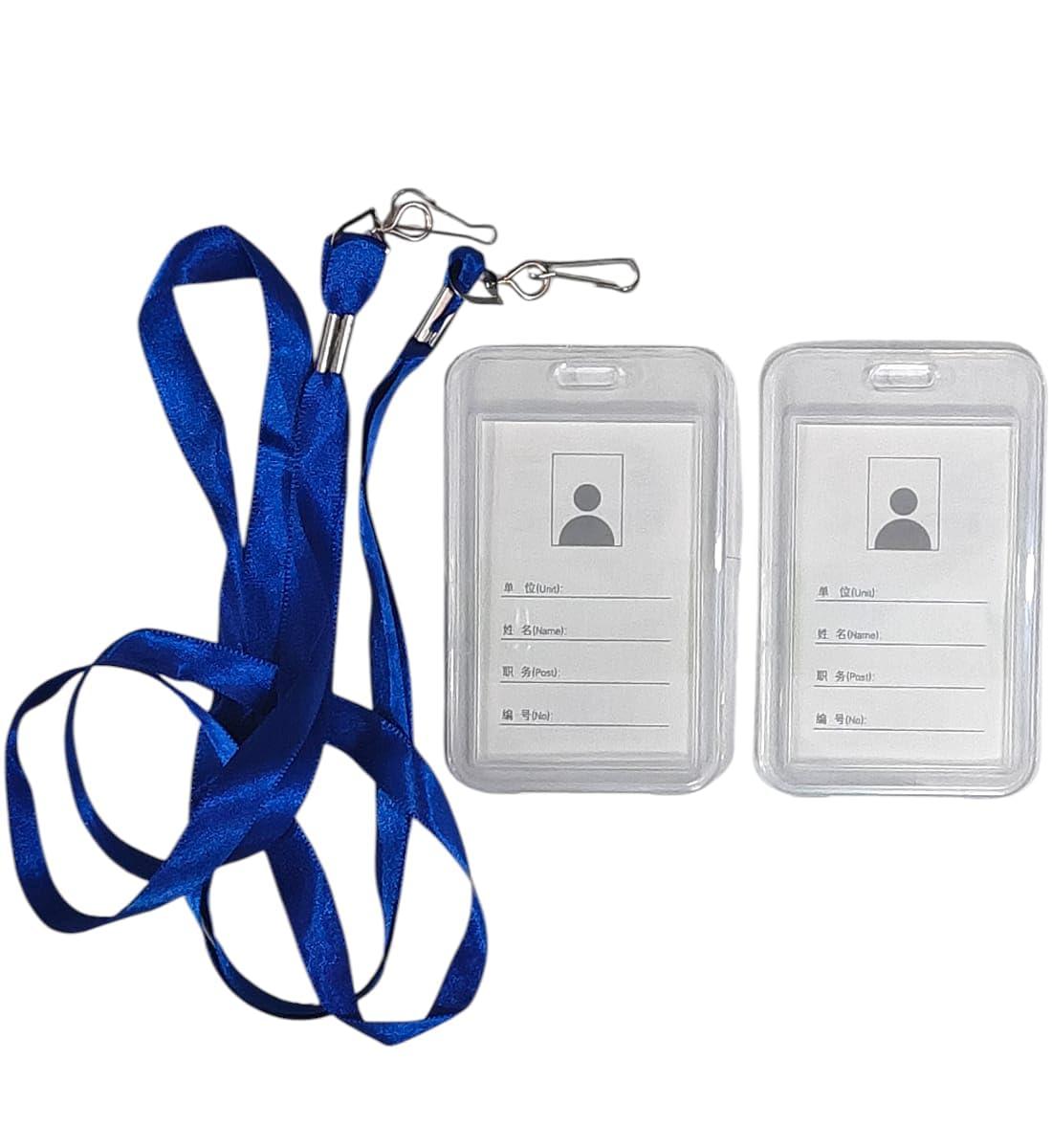 Transparent ID Card Holder Badge with Lanyard | White Vertical Card Holder with Lanyard for Office, School, College Use | Set of 2