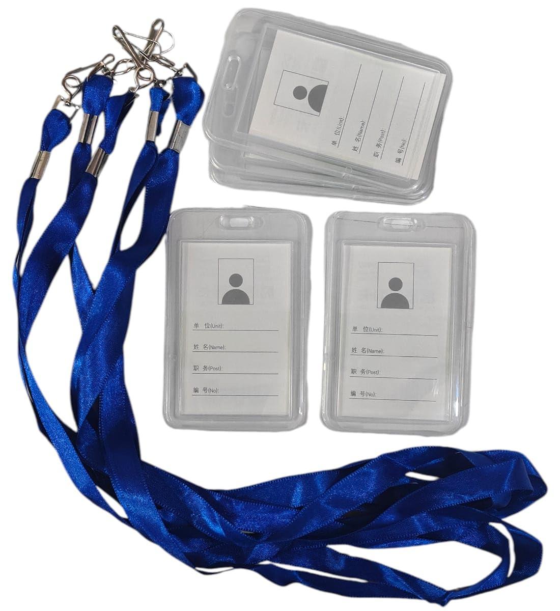 Transparent ID Card Holder Badge with Lanyard | White Vertical Card Holder with Lanyard for Office, School, College Use | Set of 5
