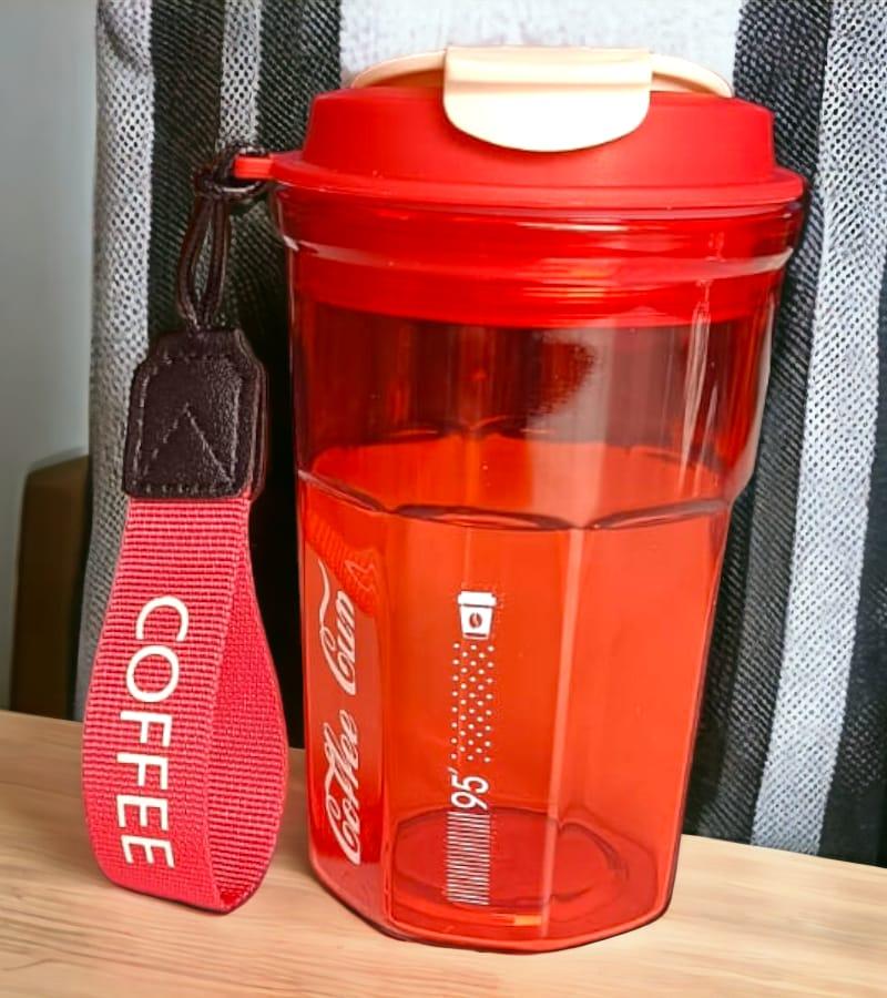Transparent Sipper/Coffee Cup 400 ml - Red Color