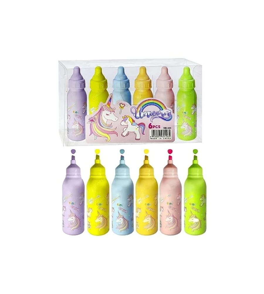 Bottle Shape Highlighter Pack of 6 – Multicolor Chisel Tip Markers for Study, Art, Craft & Office Supplies