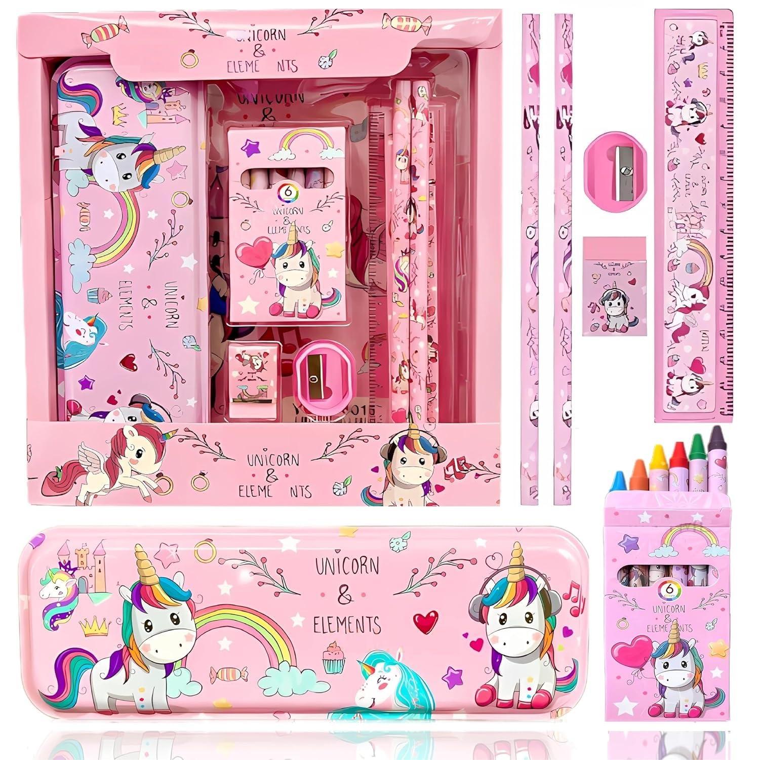 Unicorn Stationery Kit Gift Set for Kids – 6 in 1 Cartoon School Items for Kid