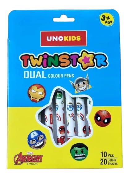 Unokids Twinstar Dual Colour Pens | 10 Pens, 20 Shades | Non-Toxic, Quick Dry, Smooth Writing