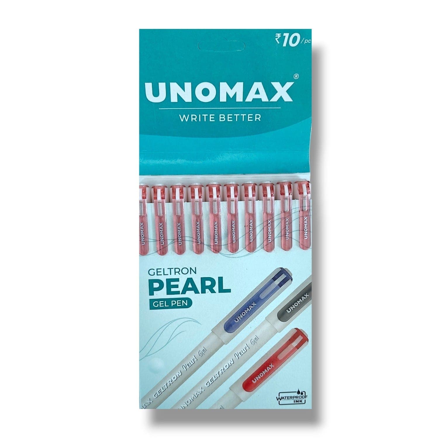 Unomax Geltron Pearl Gel Pen Red Ink Color - Pack of 10
