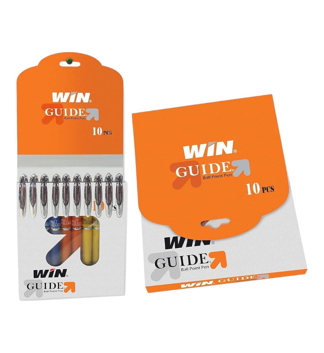 WIN Guide Ball Pens | 10 Blue Ink Pens | Premium Pens with Stylish Metallic Clip | 0.6 mm Tip | Lightweight Design Body | Refillable Pen | School, Office or Gifting