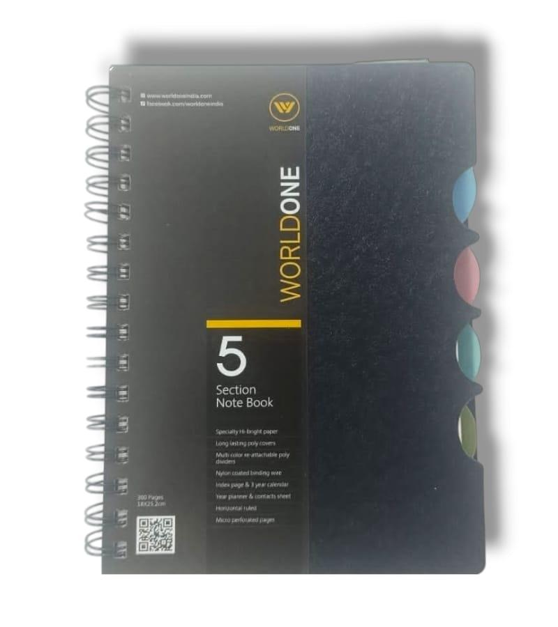 WorldOne A5 Wiro 5 Section Notebook – 18 x 25.2 cm, 300 Pages