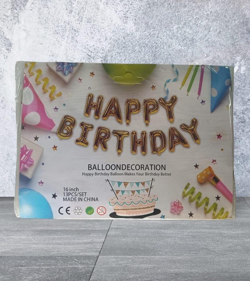 Yellow Happy Birthday Foil Balloon Banner - 13 Pieces Set