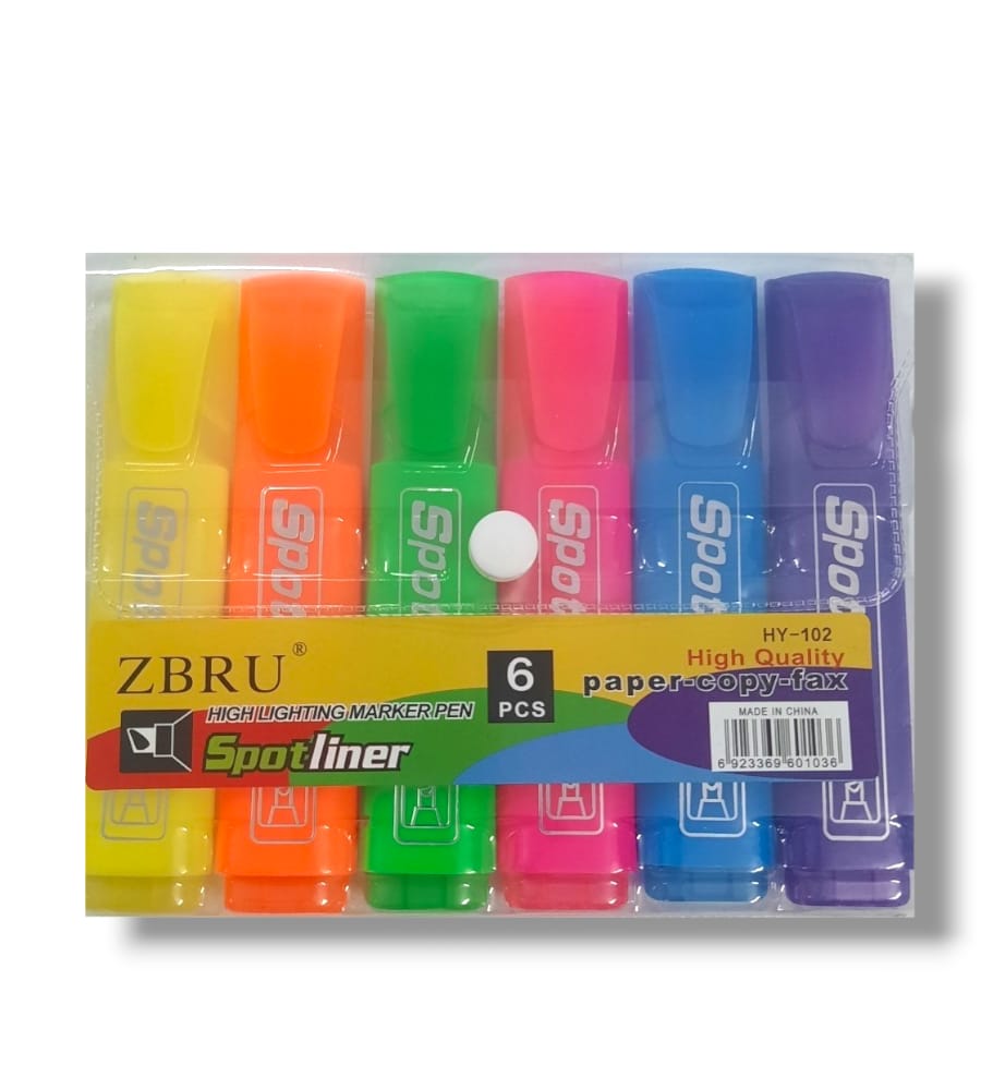 ZBRU Spotliner Highlighter HY-102 Assorted - Set of 6